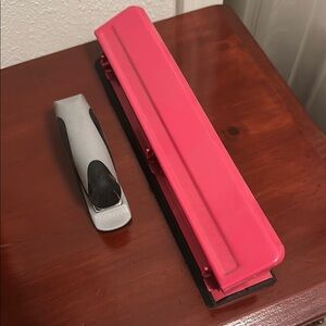 Pink 3-Hole Punch and Gray Stapler Set